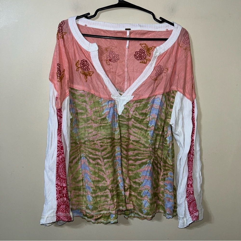 Free People Rare Wherever Women's Multicolor Boho Top XS Oversized - Picture 5 of 7